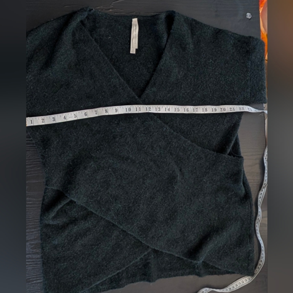 Aritzia Babaton Lucky Sweater Dark Green Alpaca Wool Blend Faux Wrap Top Size L - Picture 4 of 9